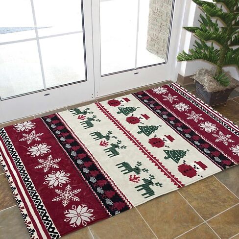 Christmas Area Rug 4X6 Machine Washable Non Slip Area Rugs Carpets for Bed Room, Living Room, Dining Room, Red Square Print in Saudi Arabia