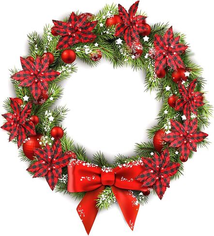 Syhood 12 Pieces Buffalo Plaid Poinsettias Christmas Tree Ornaments Artificial Christmas Flowers with Glitter Powder for Christmas Tree Wreaths Garland Holiday Decorations 6.7 Inch (Black and White) in Saudi Arabia