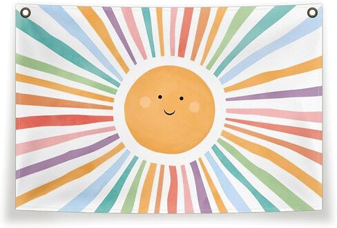 Boho Sunshine Canvas Flag,Bohemian Sunshine Canvas Banner,Boho Summer Sun Decor For Bedroom Playroom Home,Boho Sun Wall Decor Sunshine Classroom Decor 30X20 Inch in Saudi Arabia