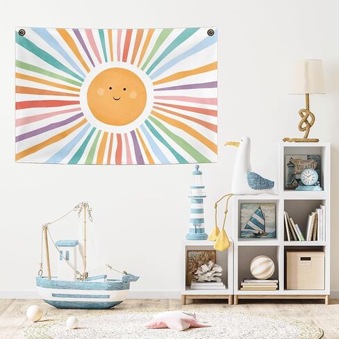 Boho Sunshine Canvas Flag,Bohemian Sunshine Canvas Banner,Boho Summer Sun Decor For Bedroom Playroom Home,Boho Sun Wall Decor Sunshine Classroom Decor 30X20 Inch in Saudi Arabia