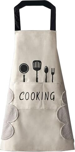 DILLMAN Women Kitchen Apron with Hand Wipe Pockets，Big Pocket,Hand-wiping, Waterproof for Cooking Baking in Saudi Arabia