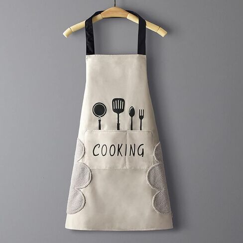 DILLMAN Women Kitchen Apron with Hand Wipe Pockets，Big Pocket,Hand-wiping, Waterproof for Cooking Baking in Saudi Arabia