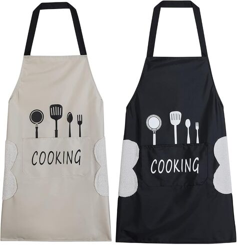 DILLMAN Women Kitchen Apron with Hand Wipe Pockets，Big Pocket,Hand-wiping, Waterproof for Cooking Baking in Saudi Arabia