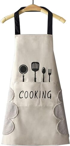 DILLMAN Women Kitchen Apron with Hand Wipe Pockets，Big Pocket,Hand-wiping, Waterproof for Cooking Baking in Saudi Arabia
