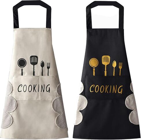 DILLMAN Women Kitchen Apron with Hand Wipe Pockets，Big Pocket,Hand-wiping, Waterproof for Cooking Baking in Saudi Arabia