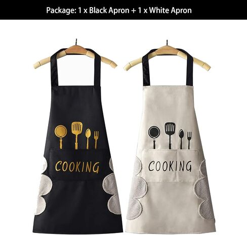 DILLMAN Women Kitchen Apron with Hand Wipe Pockets，Big Pocket,Hand-wiping, Waterproof for Cooking Baking in Saudi Arabia