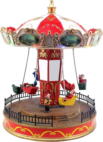 Christmas Village Merry Go Round Carousel - Pre-lit Animated Musical Snow Village - Perfect Addition to Your Christmas Decorations & Christmas Village Displays in Saudi Arabia