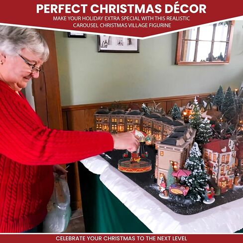 Christmas Village Merry Go Round Carousel - Pre-lit Animated Musical Snow Village - Perfect Addition to Your Christmas Decorations & Christmas Village Displays in Saudi Arabia