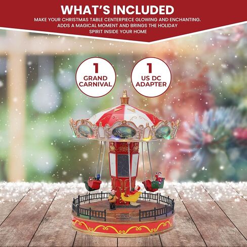 Christmas Village Merry Go Round Carousel - Pre-lit Animated Musical Snow Village - Perfect Addition to Your Christmas Decorations & Christmas Village Displays in Saudi Arabia