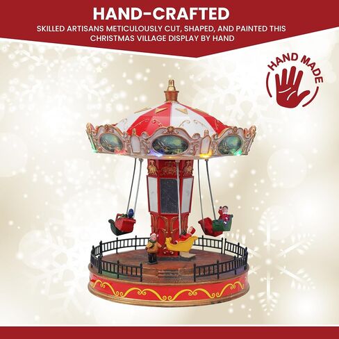Christmas Village Merry Go Round Carousel - Pre-lit Animated Musical Snow Village - Perfect Addition to Your Christmas Decorations & Christmas Village Displays in Saudi Arabia