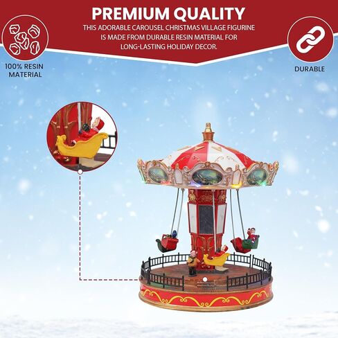 Christmas Village Merry Go Round Carousel - Pre-lit Animated Musical Snow Village - Perfect Addition to Your Christmas Decorations & Christmas Village Displays in Saudi Arabia
