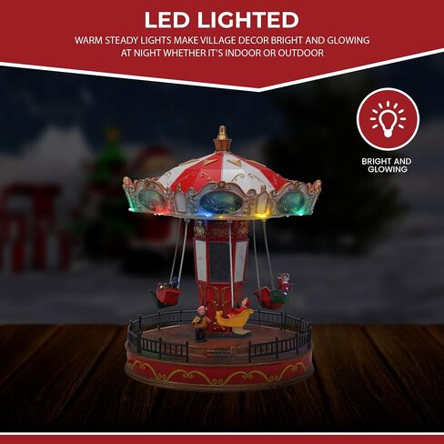 Christmas Village Merry Go Round Carousel - Pre-lit Animated Musical Snow Village - Perfect Addition to Your Christmas Decorations & Christmas Village Displays in Saudi Arabia