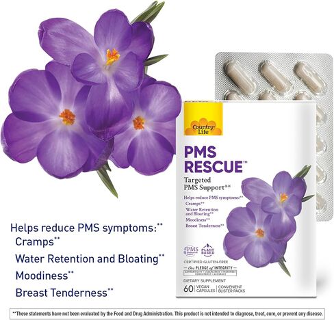 إنقاذ الحياة الريفية من الدورة الشهرية - دعم الدورة الشهرية المستهدف، عبوات نفطة مريحة، نباتي، يساعد على تقليل أعراض الدورة الشهرية، 60 كبسولة نباتية، خالي من الغلوتين، نباتي معتمد in Kuwait