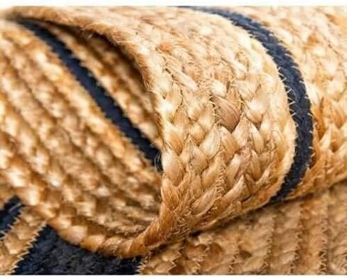 سجادة منطقة الجوت بيضاوية مقاس 2x4 قدم مع بطانة سوداء منسوجة يدويًا من الألياف الطبيعية بوهو الناعمة المكتنزة لغرفة المعيشة وغرفة النوم والممرات الداخلية والخارجية والمطبخ باللون البيج in Saudi Arabia
