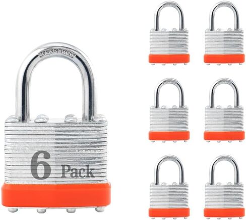 Laminated Steel Keyed Padlock,Keyed Alike Locks, Long Shackle Padlock,1-9/16"(40mm) Wide Body，Pack of 12,Ring Orange in Saudi Arabia