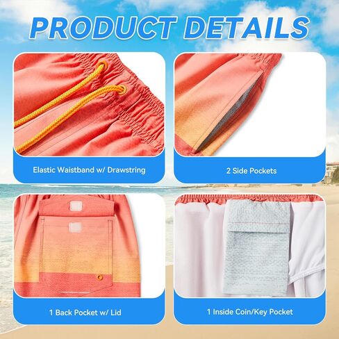 سروال سباحة رجالي سريع الجفاف 4 اتجاهات قابل للتمدد مع بطانة جيرسي فائقة النعومة، مادة ممتازة صديقة للبيئة بعامل حماية من الأشعة فوق البنفسجية 50+ in Kuwait