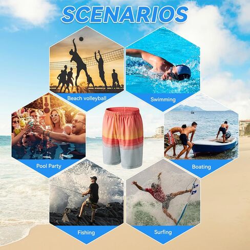 سروال سباحة رجالي سريع الجفاف 4 اتجاهات قابل للتمدد مع بطانة جيرسي فائقة النعومة، مادة ممتازة صديقة للبيئة بعامل حماية من الأشعة فوق البنفسجية 50+ in Kuwait