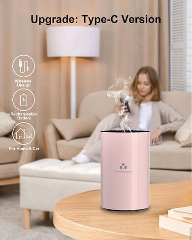 Waterless Essential Oil Diffuser - Aromatherapy Nebulizer Diffuser Battery Operated, Portable Scent Air Freshener Machine with 3 Mist Level & Auto Off Function for Home Cars Office(Type-C Version) in Saudi Arabia