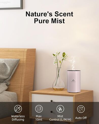 Waterless Essential Oil Diffuser - Aromatherapy Nebulizer Diffuser Battery Operated, Portable Scent Air Freshener Machine with 3 Mist Level & Auto Off Function for Home Cars Office(Type-C Version) in Saudi Arabia