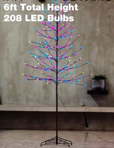 شجرة كرة بلوري مضاءة من بولي لايت بطول 6 أقدام و208 لتر LED وزينة عيد الميلاد للمنزل/غرفة النوم/الحفلة، للاستخدام الخارجي والداخلي، متعددة الألوان in Kuwait