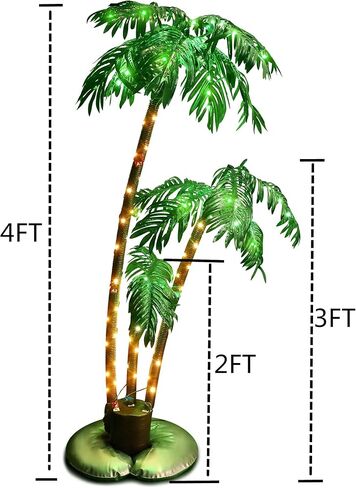 أشجار النخيل المضاءة للفناء الخارجي جذوع استوائية بطول 4 أقدام وأضواء ممر فلامنغو الشمسية الوردية، إضاءة LED لشجرة النخيل ضوء استوائي مزيف للفناء الخارجي والحديقة وحمام السباحة in Kuwait