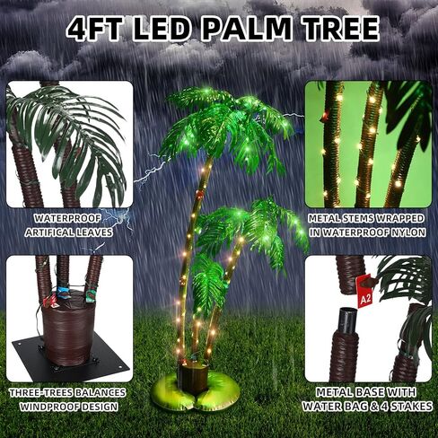 أشجار النخيل المضاءة للفناء الخارجي جذوع استوائية بطول 4 أقدام وأضواء ممر فلامنغو الشمسية الوردية، إضاءة LED لشجرة النخيل ضوء استوائي مزيف للفناء الخارجي والحديقة وحمام السباحة in Kuwait
