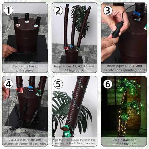 أشجار النخيل المضاءة للفناء الخارجي جذوع استوائية بطول 4 أقدام وأضواء ممر فلامنغو الشمسية الوردية، إضاءة LED لشجرة النخيل ضوء استوائي مزيف للفناء الخارجي والحديقة وحمام السباحة in Kuwait