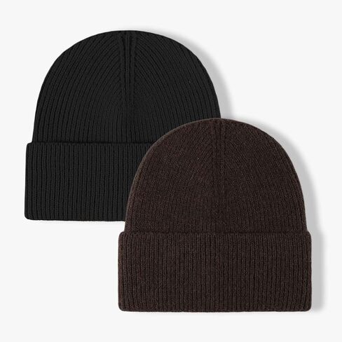 ZOORON 1&2 Unisex Thick Knitted Beanie for Men Women Cuffed Plain Hat Winter Slouchy Ski Beanies in Kuwait