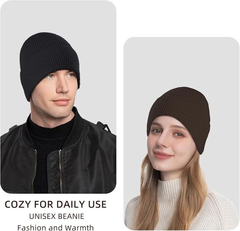 ZOORON 1&2 Unisex Thick Knitted Beanie for Men Women Cuffed Plain Hat Winter Slouchy Ski Beanies in Kuwait