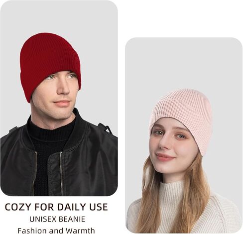 ZOORON 1&2 Unisex Thick Knitted Beanie for Men Women Cuffed Plain Hat Winter Slouchy Ski Beanies in Saudi Arabia