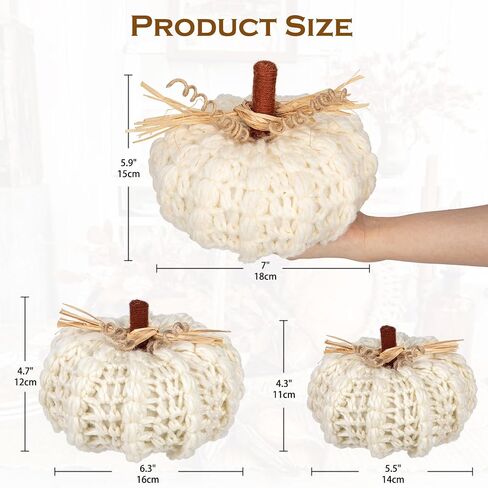 Briful Neutral White Yarn Fall Pumpkins, Set of 3 Chunky Crocheted Pumpkins, Autumn Farmhouse Decor, Handmade Knitted Pumpkins with Jute Twine for Home Décor Indoor Halloween Christmas in Kuwait