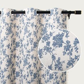 Farmhouse Floral Curtains for Living Room 84 Inch Length Grommet Linen Window Curtains 2 Panels Set Light Filtering Boho Flower Patterned Curtains for Bedroom Dining Room Kitchen Decor