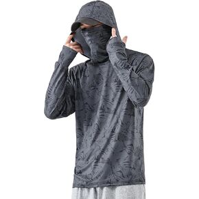 SANGTREE Men's Sun Protection Hoodie Shirt UPF 50+ Long Sleeve UV SPF Fishing Lightweight Shirts with Mask Rash Guard