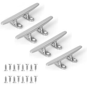 Boat Cleat, Small Dock Cleat 4 inch Open Base, Heavy Duty 316 Stainless Steel, Curtain Tie, Hook, Include Installation Screws (4 Pcs)