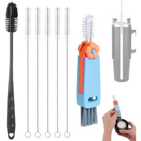 6pcs Bottle Cleaner Brush Set for Yeti, 5pcs Stainless Steel Nylon Straw Cup Lid Brushes Plastic Water Bottle Straw Cleaning Brush Compatible with Yeti 25/26/35/42oz