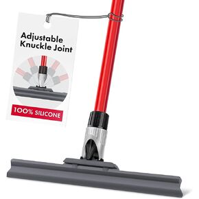 Heavy Duty Floor Squeegee for Concrete and Tile Floor - Silicone Squeegee Broom Floor Scrubber - Large Single Cast Rubber Blade Aluminum Long Handle 360° Swivel Joint - Garage Shower Window Cleaning