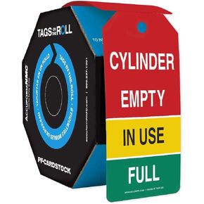 100 Perforated Cylinder Tags by-The-Roll, Cylinder Empty - in Use - Full, US Made OSHA Compliant Tags, Waterproof PF-Cardstock, Resists Tears, 6.25"x3", TAR159