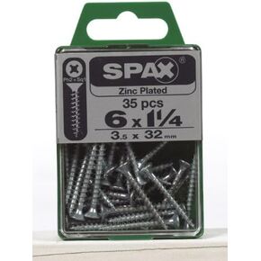 SPAX No. 6 x 1-1/4 in. L Phillips/Square Flat Head Zinc-Plated Steel Multi-Purpose Screw 35 each