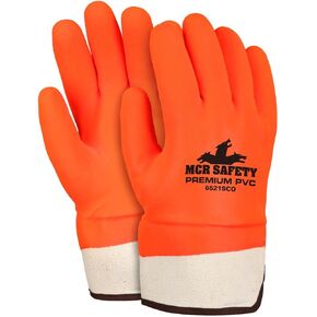 MCR Safety 6521SCO Double Dipped PVC Foam Lined Sandy Finish Men's Gloves with Rubberized Safety Cuff, Orange, Large, 1-Pair