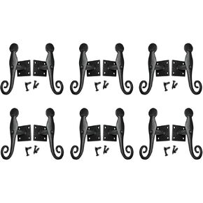 Renovators Supply Wrought Iron Shutter Dogs - Heavy-Duty Rat Tail Shutter Dog for Home Improvement - Rustic Decorative Shutters - Durable Storm Shutter Fasteners with Mounting Hardware - Pack of 6