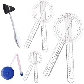 PAGOW 5 Pcs Physical Therapy Set, 360 Degree Plastic Angle Protractor, Range of Motion Measurement Tool, Physical Therapy Goniometers (12", 8", 6")+ Taylor Hammer + Tape Measure