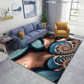 Home Area Rug, Teal and Chocolate Swirl Blue Brown Fractal Spirals Rugs for Living Room Bedroom Dining Room Playroom Sofa Indoor, 63x94 Inch