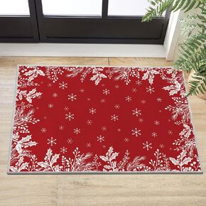 Artoid Mode Red Holly Snowflakes Christmas Area Rug, Xmas Winter Home Decor Low-Profile Non-Slip Washable Door Mat for Entryway Bedroom Living Room Laundry Room Indoor 2x6 Feet
