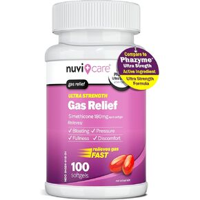 Ultra Strength Gas Relief - Simethicone 180mg Softgels - Anti Gas and Bloating Relief - Anti Gas Pills for Adults Extra Strength - Anti Flatulence & Stomach Gas Relief for Adults (100 Count)