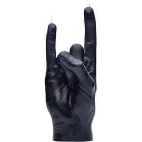 Hand Gesture Candle You Rock - Big Real Hand Size 6.7 x 4.3 x 2.4 inches - Handmade Home Decor Statue - Birthday, Office, Housewarming Gift (Black)