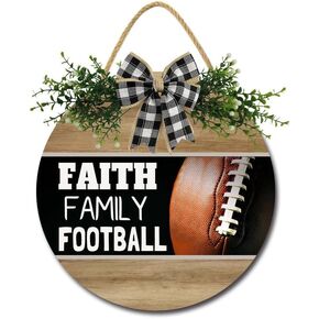 Welcome Wreath Wood Sign for Farmhouse Front Porch Decor Faith Family Football Wood Wall or Door Hanger Gift for Housewarming Home Decoration 12"