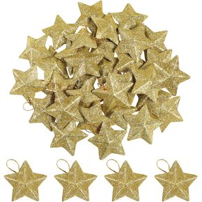 MAGICLULU 30 Pcs Mini Gold Glitter Star Hanging Ornaments Five Pointed Star Decoration for Christmas Tree Hanging Decoration