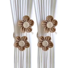 Cute Flower Curtain Ties Boho Flower Curtain tie Backs Handmade Curtains tiebacks Curtain Holder Tie Backs for Curtains Braided for Bedroom Window (Off white)