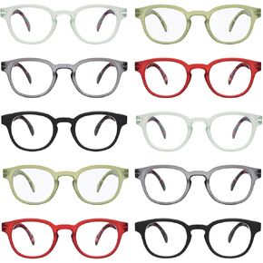 10 Pack Reading Glasses for Women - Pattern Design Readers with Spring Hinges(+1.50)