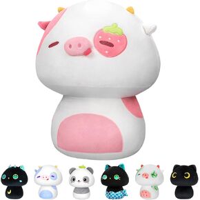 8 Inch Mushroom Plush, Cute Black Cat Plush Pillow Ghost Plushies Squishy Pillow, Kawaii Cat Stuffed Animals Great Plush Toys Decoration Gift for Girls Boys